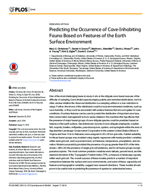Predicting the Occurrence of Cave-Inhabiting Fauna Based on Features of the Earth Surface Environment